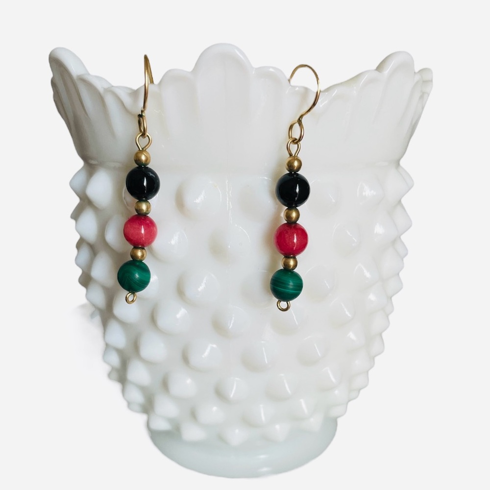Natural Stone Beaded Dangle Earrings Handmade in the Caribbean! 🌴😎⛱️